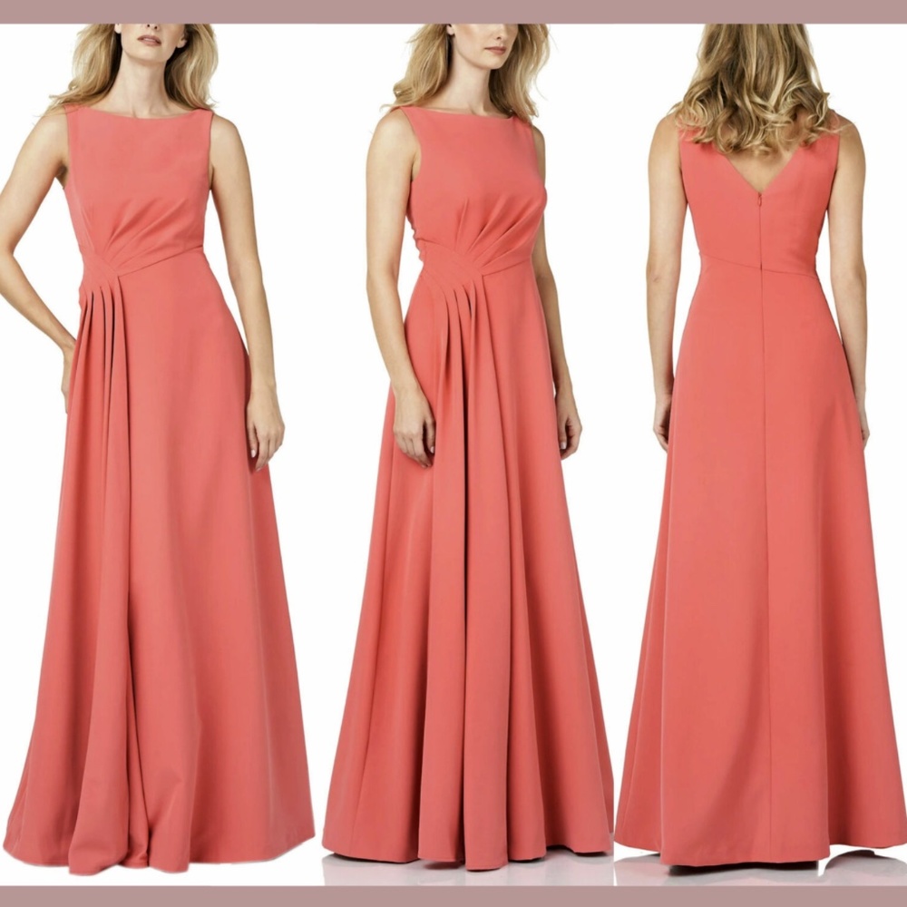 NWT Kay Unger [ 4 ] Pleated Waist Crepe‎ A-Line Gown in Persimmon